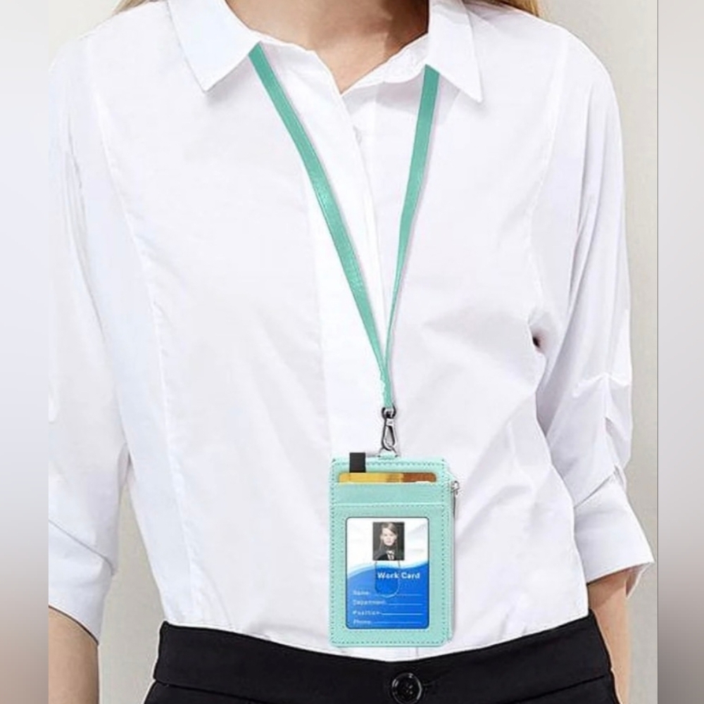Teal ID Zippered Badge Holder with Lanyard